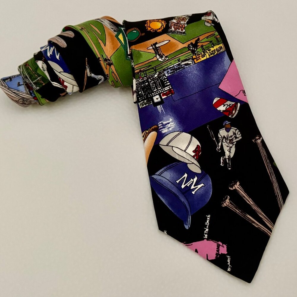 VTG 1994 NICOLE MILLER SILK NECKTIE BASEBALL GAME SPORT MIT BALL HAT LEAGUE